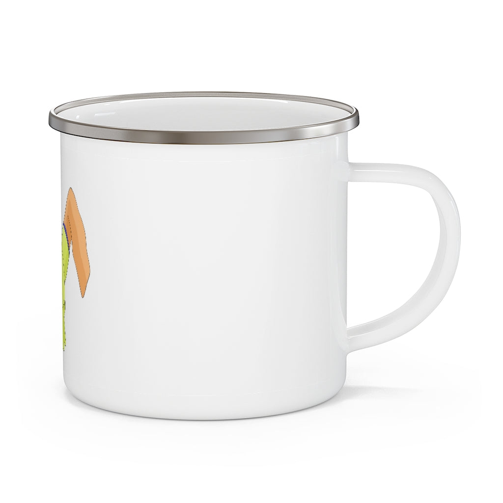 Mergilender Enamel Camping Mug with a stylish design, showcasing a personalized print, perfect for outdoor adventures.