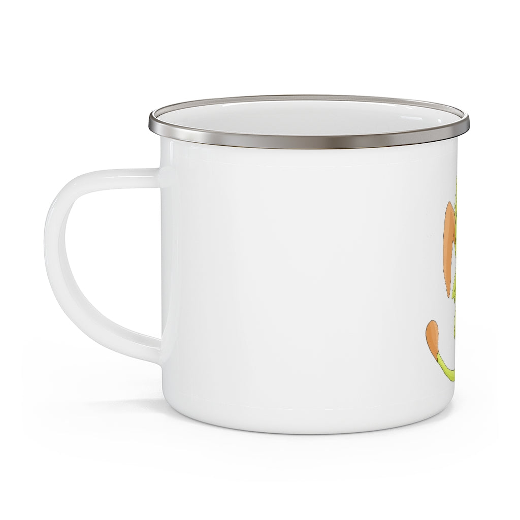 Mergilender Enamel Camping Mug with a stylish design, showcasing a personalized print, perfect for outdoor adventures.