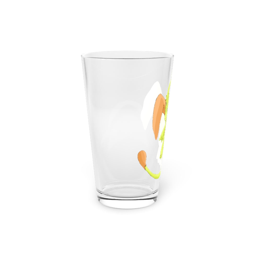 Mergilender Pint Glass, 16oz, clear glass with custom printed design, perfect for beverages.