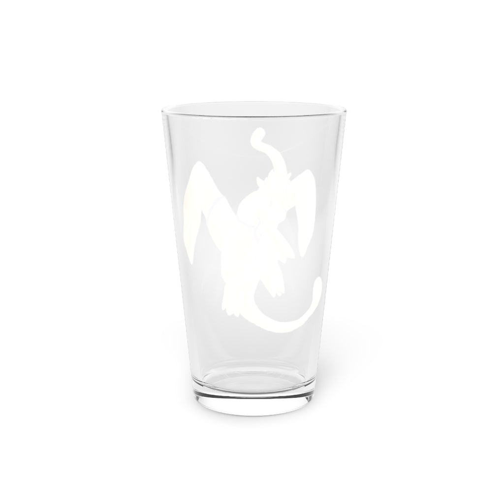 Mergilender Pint Glass, 16oz, clear glass with custom printed design, perfect for beverages.