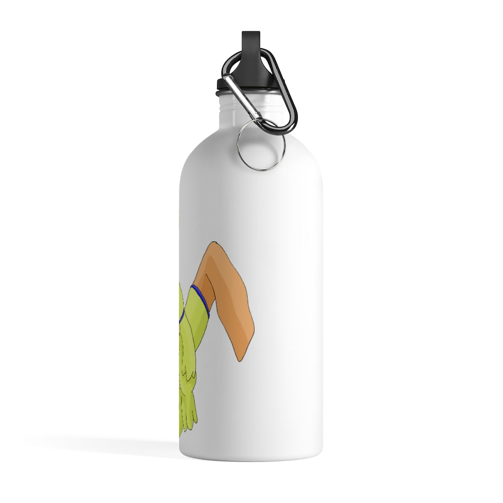 Mergilender Stainless Steel Water Bottle with a plastic screw top and carabiner, showcasing its sleek design and practical features.