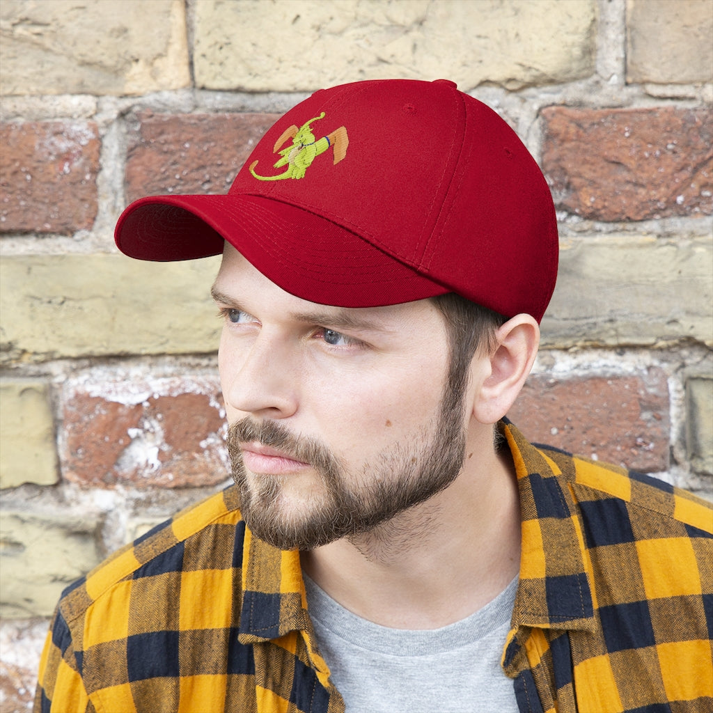 Mergilender Unisex Twill Hat in solid color, showcasing its 6-panel design and adjustable Velcro closure.