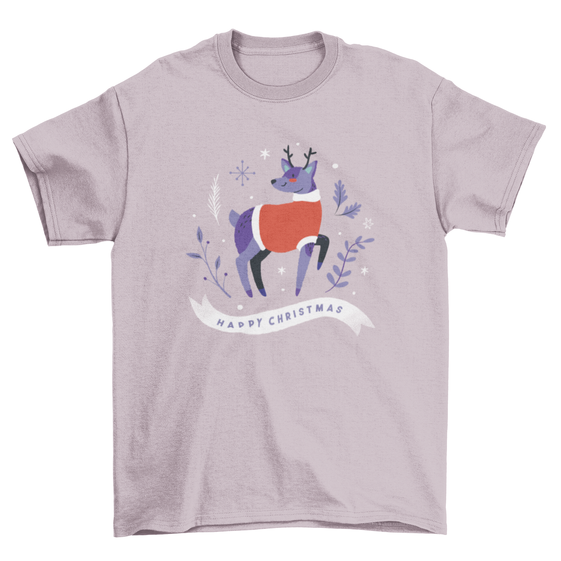 A festive Merry Christmas reindeer t-shirt featuring a cute reindeer illustration and the text 'Merry Christmas'.