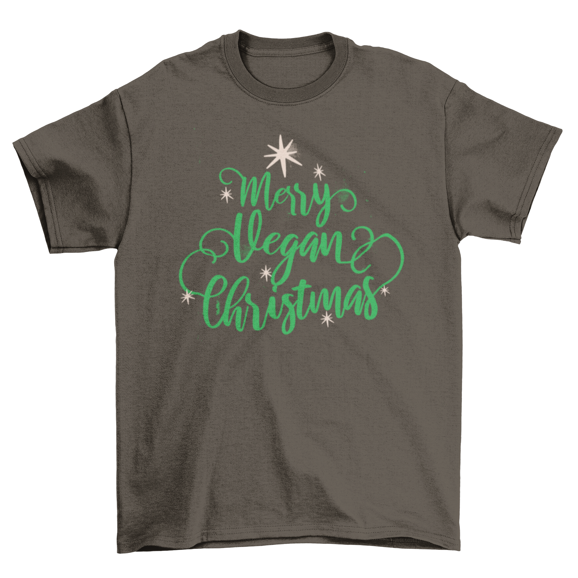 Merry Vegan Christmas T-shirt featuring festive lettering in a stylish design, perfect for holiday celebrations.