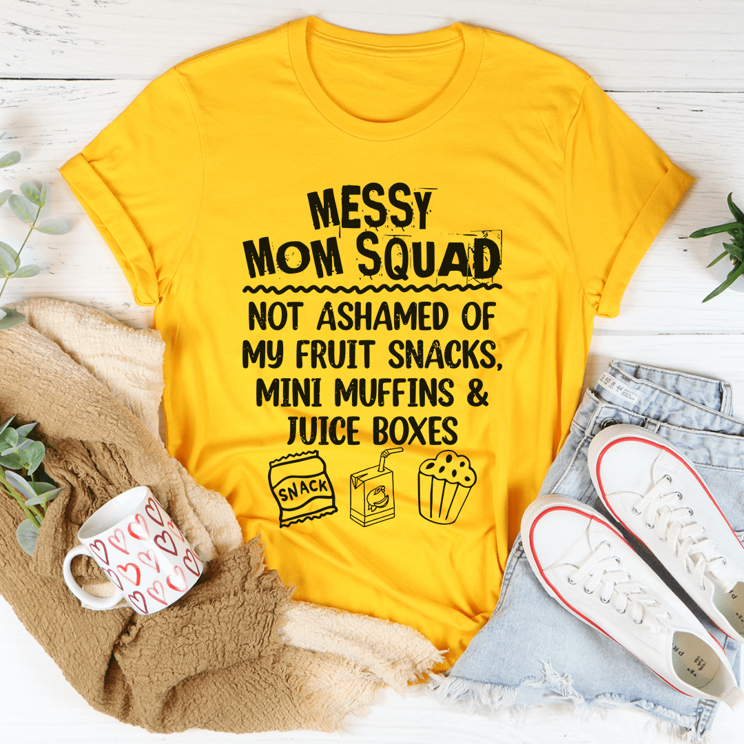 Messy Mom Squad T-Shirt in various colors, showcasing its soft fabric and durable design.