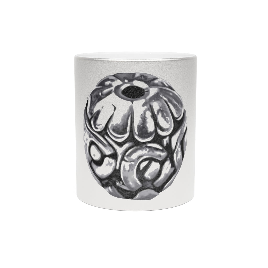 Metal Piece Metallic Mug in Gold and Silver finishes, showcasing personalized designs and a comfortable C-handle.