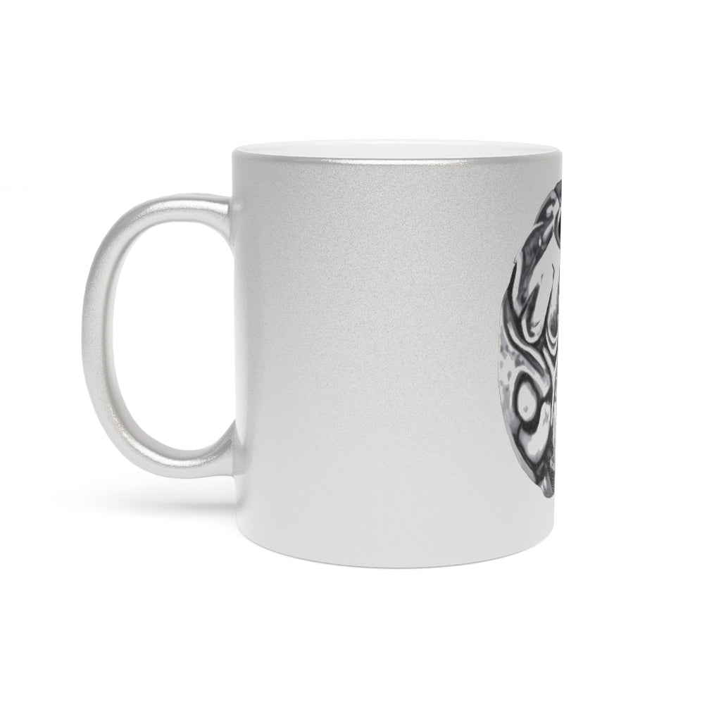 Metal Piece Metallic Mug in Gold and Silver finishes, showcasing personalized designs and a comfortable C-handle.