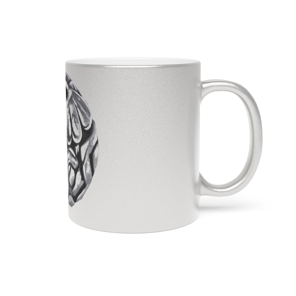 Metal Piece Metallic Mug in Gold and Silver finishes, showcasing personalized designs and a comfortable C-handle.