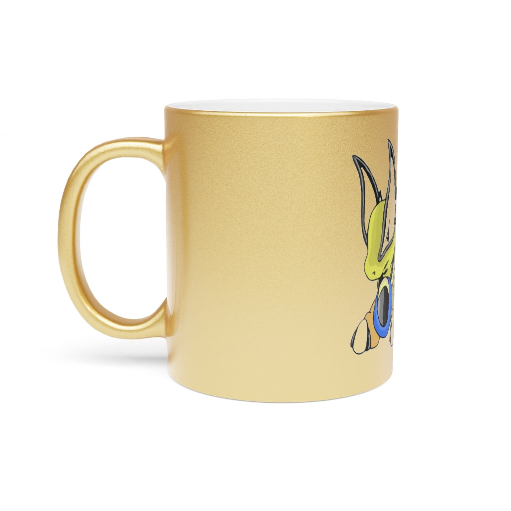 A stylish metallic mug available in silver and gold, showcasing a shiny finish and customizable design options.