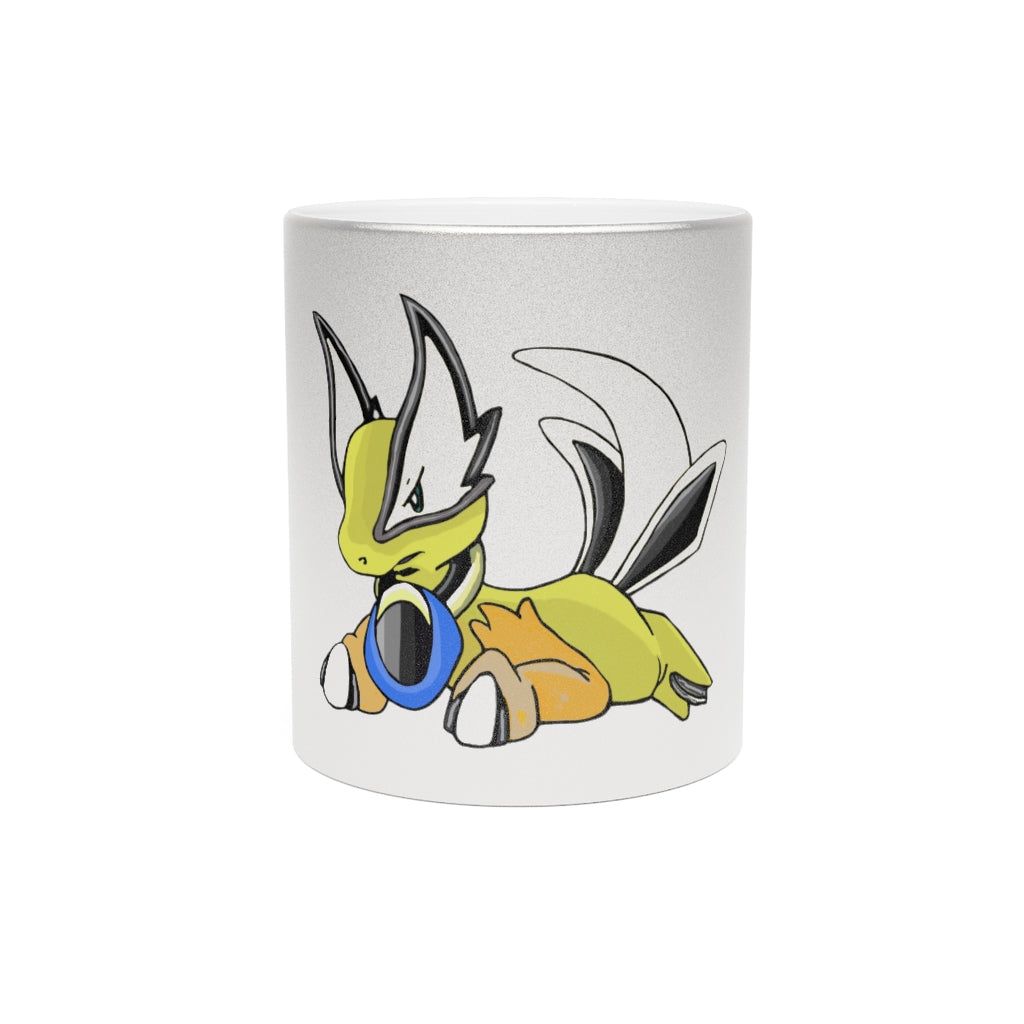 A stylish metallic mug available in silver and gold, showcasing a shiny finish and customizable design options.