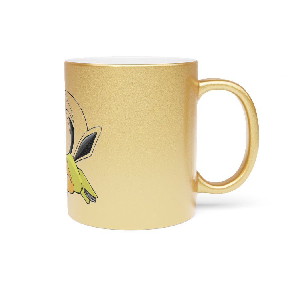 A stylish metallic mug available in silver and gold, showcasing a shiny finish and customizable design options.