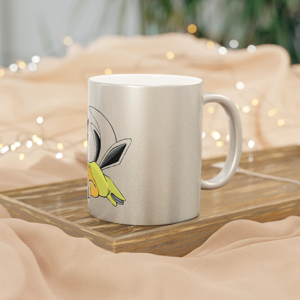 A stylish metallic mug available in silver and gold, showcasing a shiny finish and customizable design options.