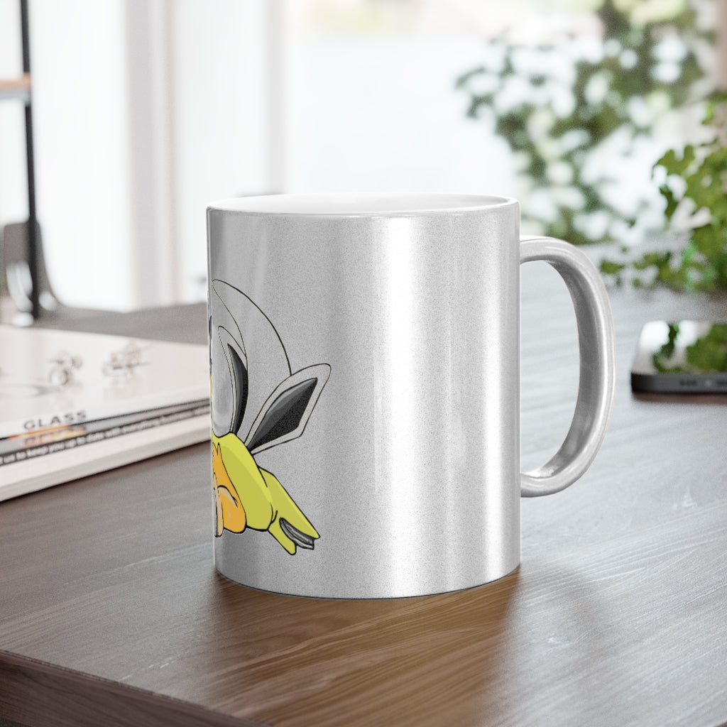 A stylish metallic mug available in silver and gold, showcasing a shiny finish and customizable design options.