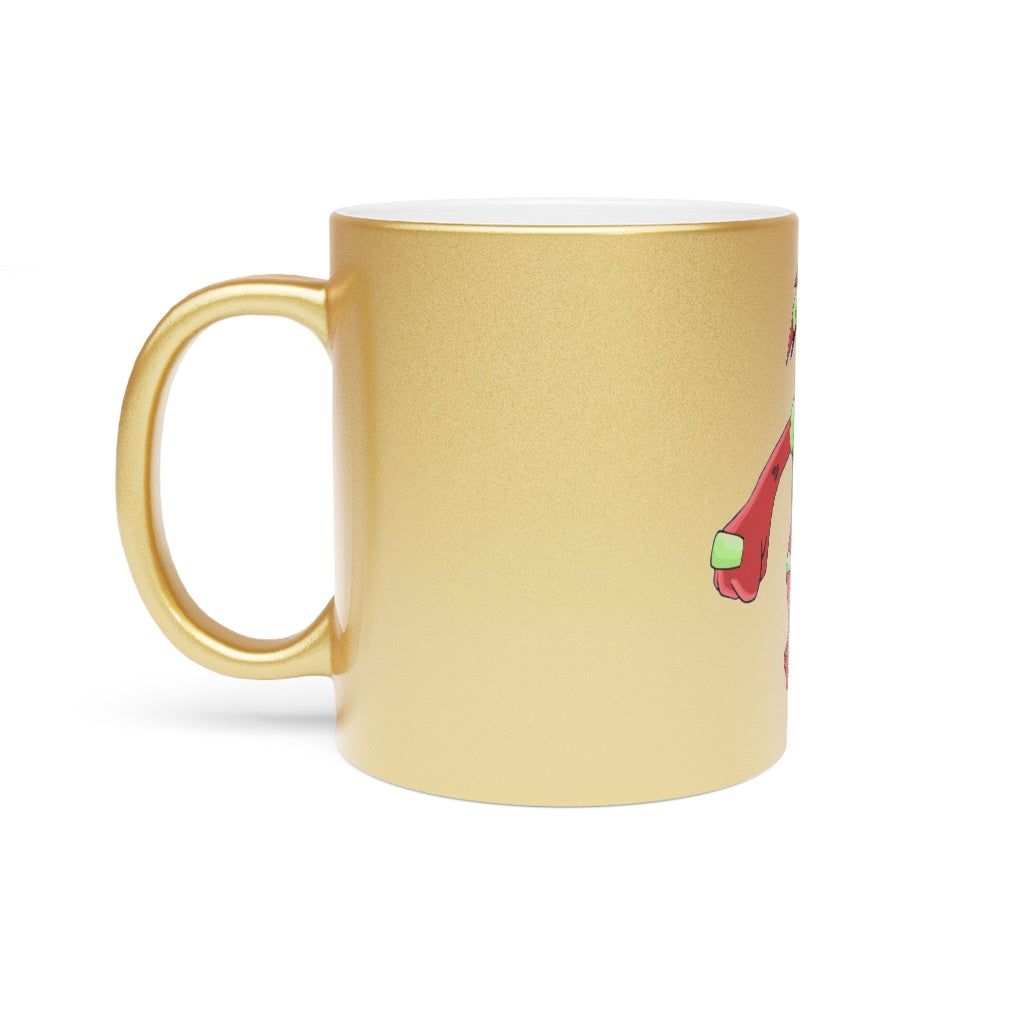 A stylish metallic mug in gold and silver, showcasing a customizable design with a C-handle, perfect for coffee or tea.