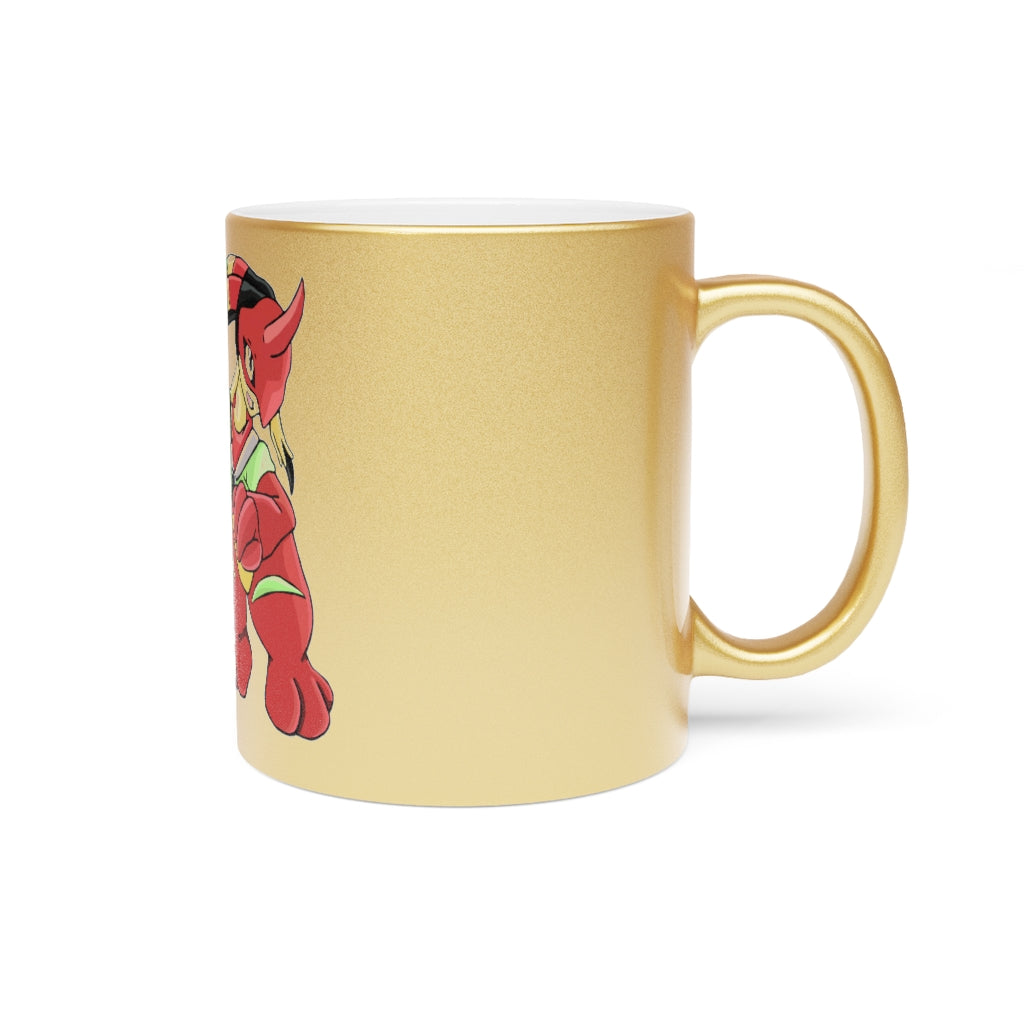 A stylish metallic mug in gold and silver, showcasing a customizable design with a C-handle, perfect for coffee or tea.