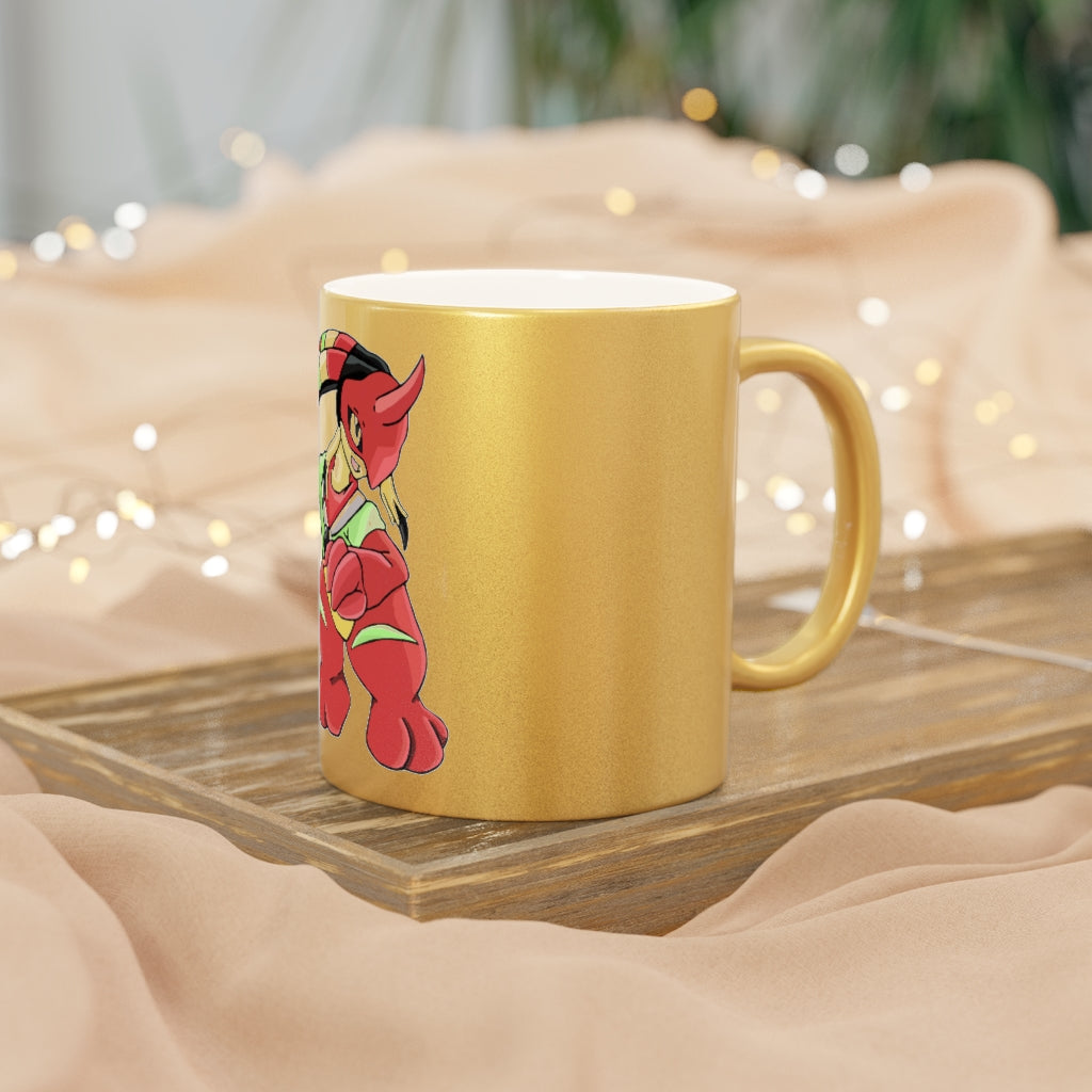 A stylish metallic mug in gold and silver, showcasing a customizable design with a C-handle, perfect for coffee or tea.