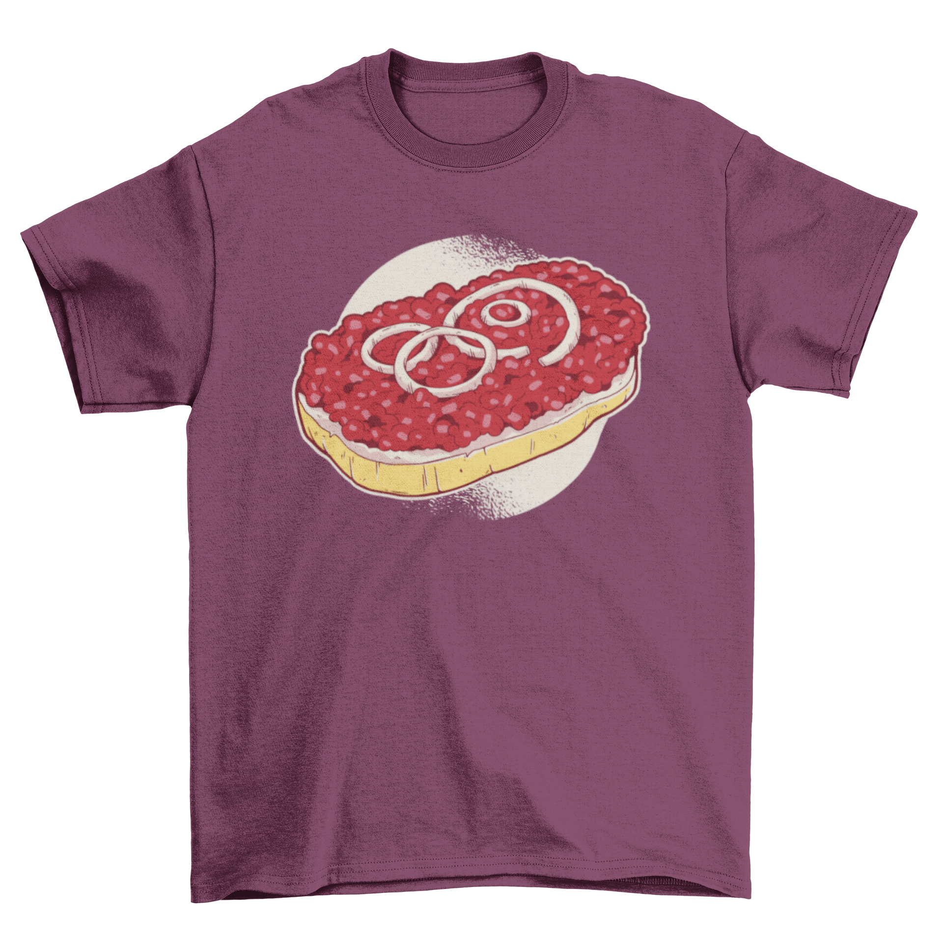 Mettbrötchen t-shirt featuring a colorful illustration of German minced pork on bread.