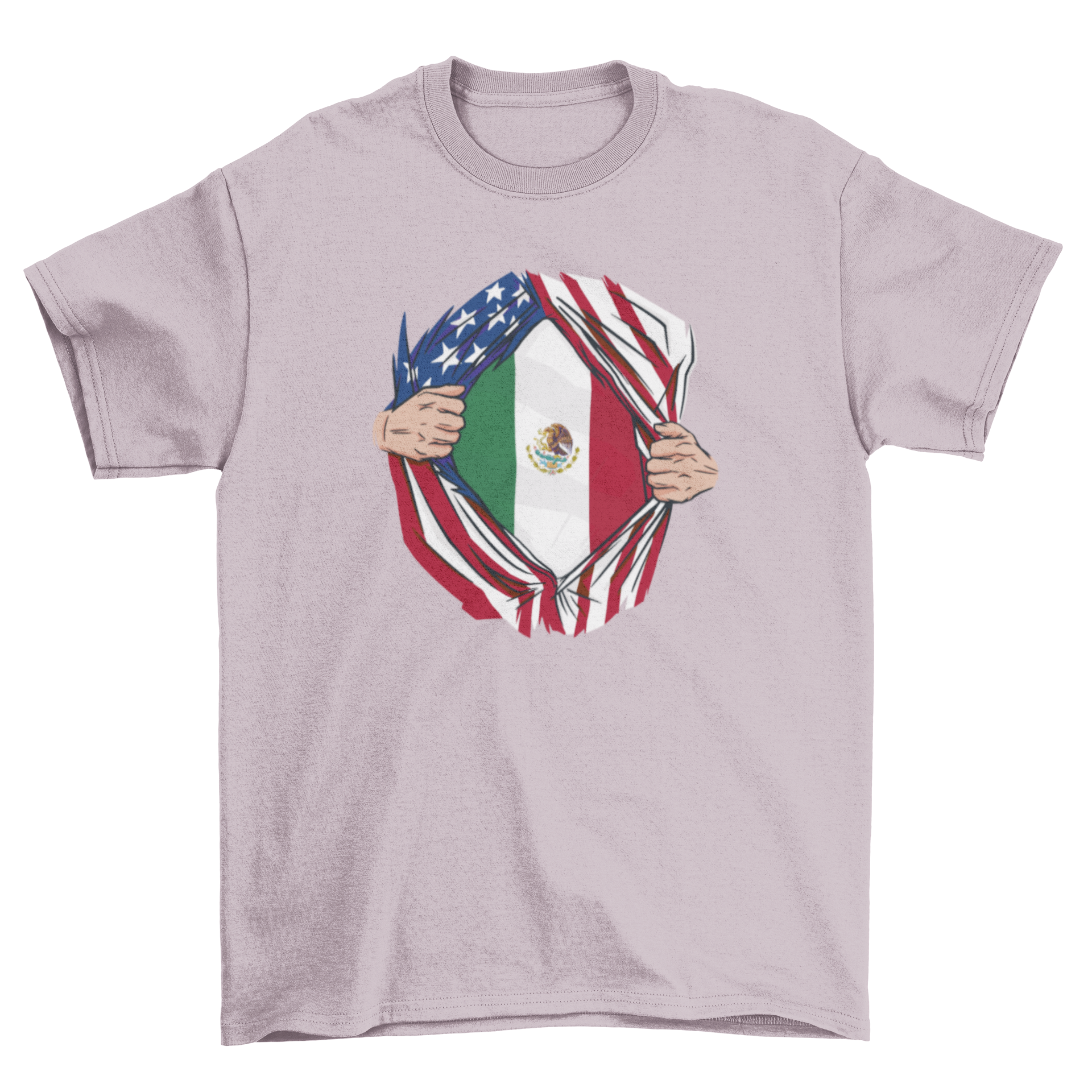 A stylish t-shirt featuring the Mexico flag under the American flag, showcasing cultural pride.