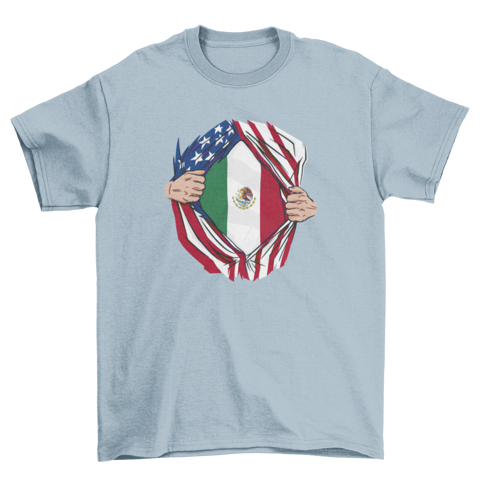 A stylish t-shirt featuring the Mexico flag under the American flag, showcasing cultural pride.