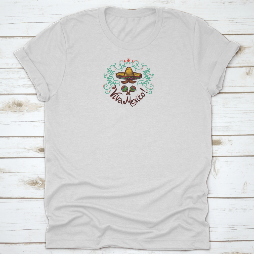 A stylish shirt featuring a sketch of a sombrero and maracas with floral ornamentation, perfect for celebrating Mexican culture.