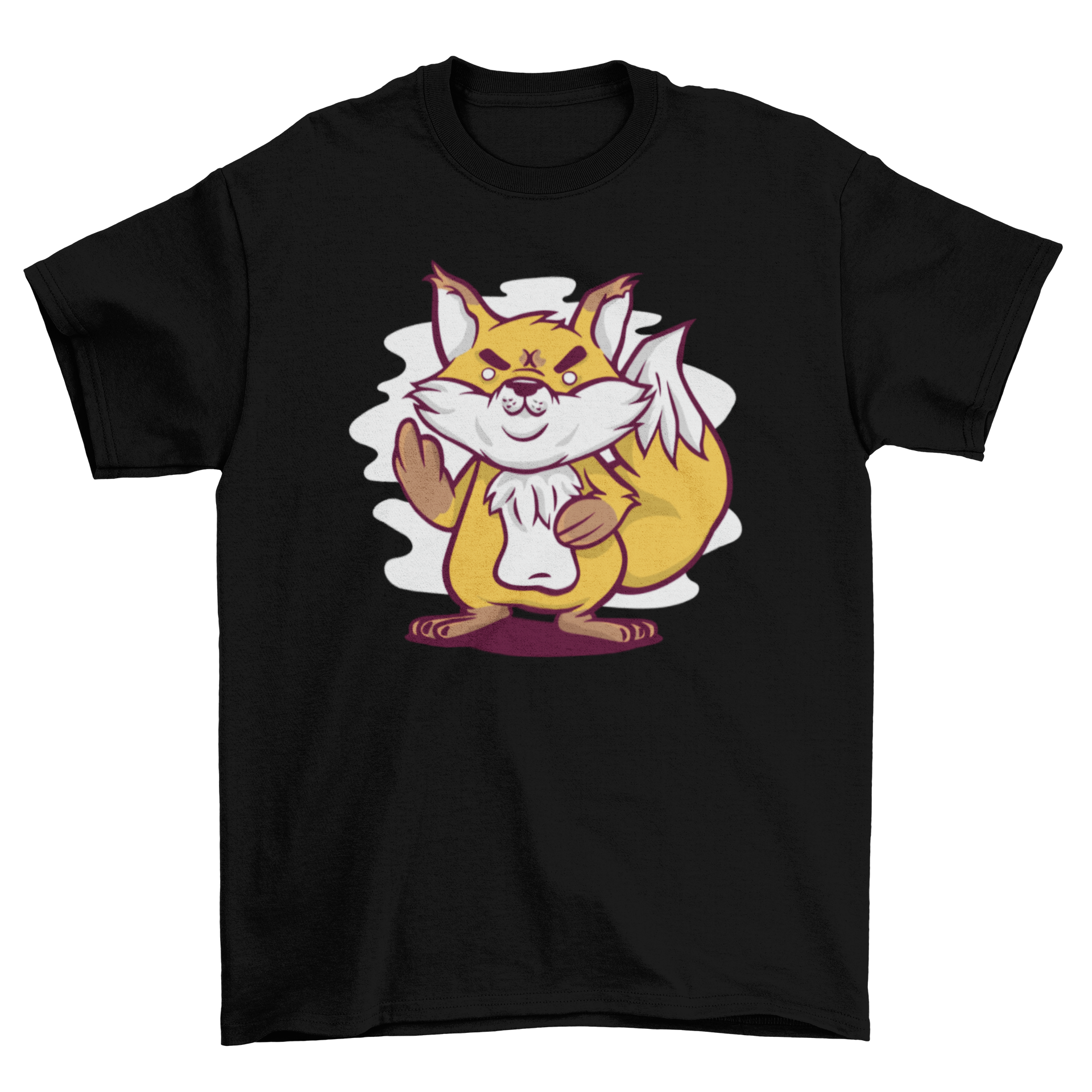 A humorous t-shirt featuring a fox giving the middle finger, showcasing a playful design.