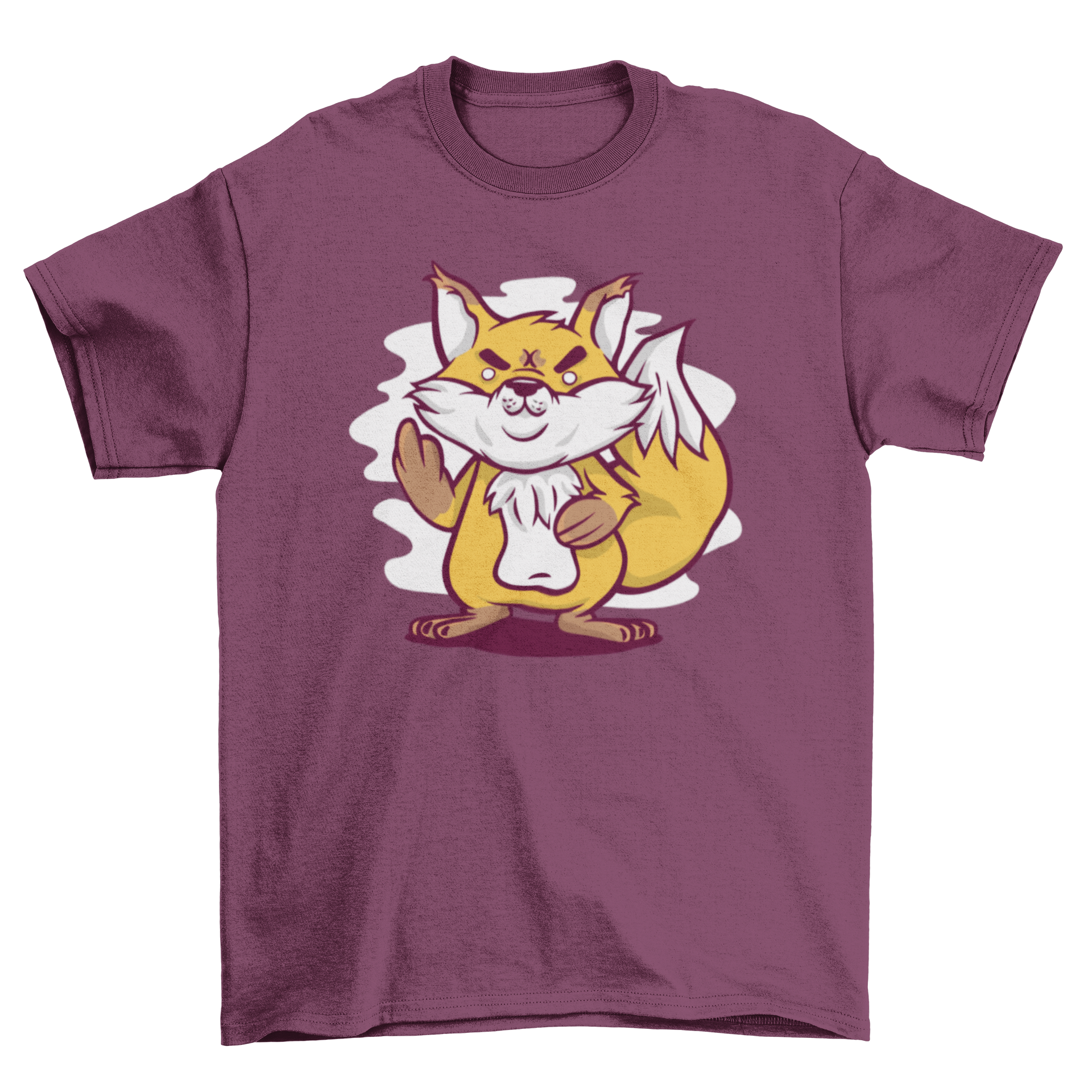 A humorous t-shirt featuring a fox giving the middle finger, showcasing a playful design.