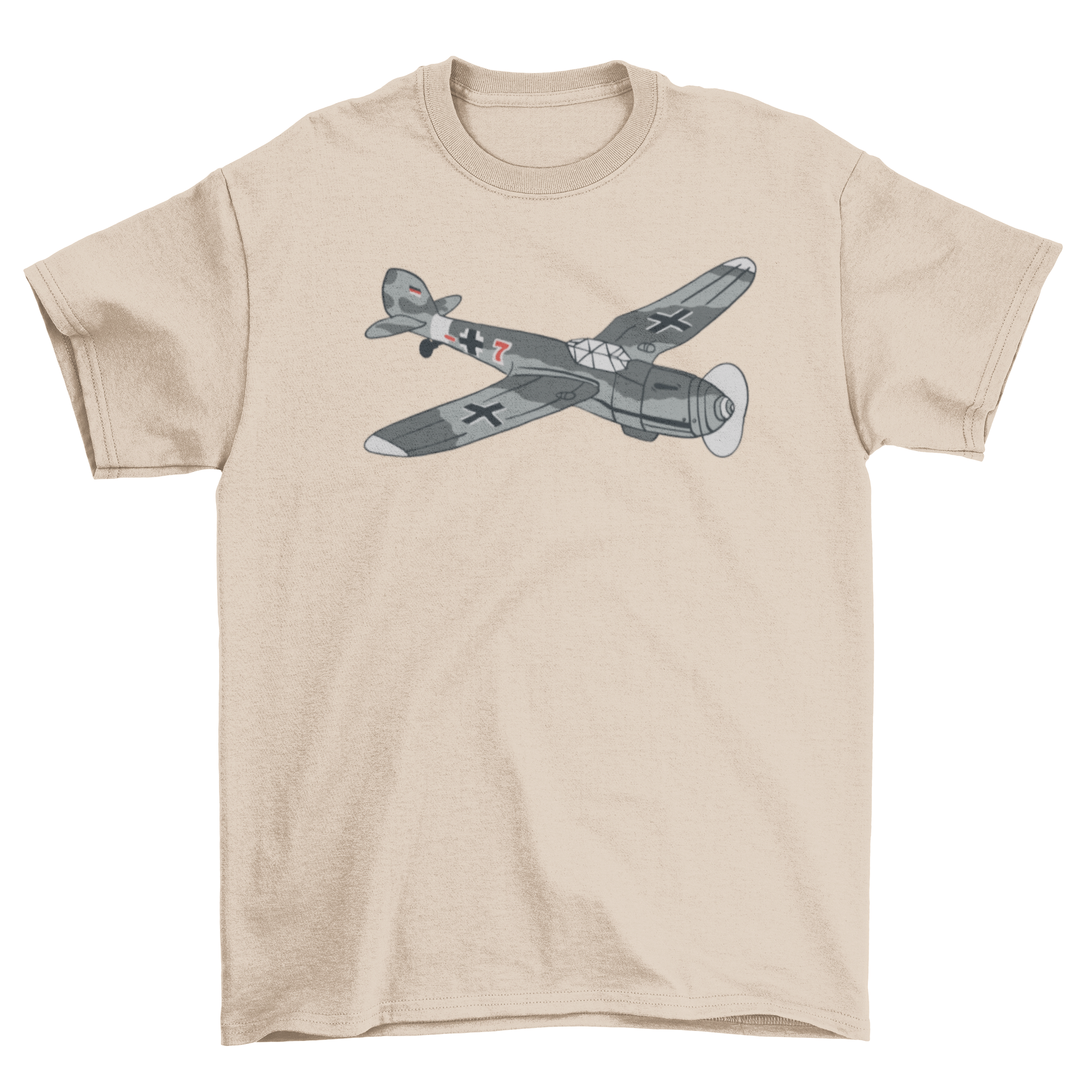 Military aircraft t-shirt featuring a German WWII fighter plane design, showcasing aviation history.