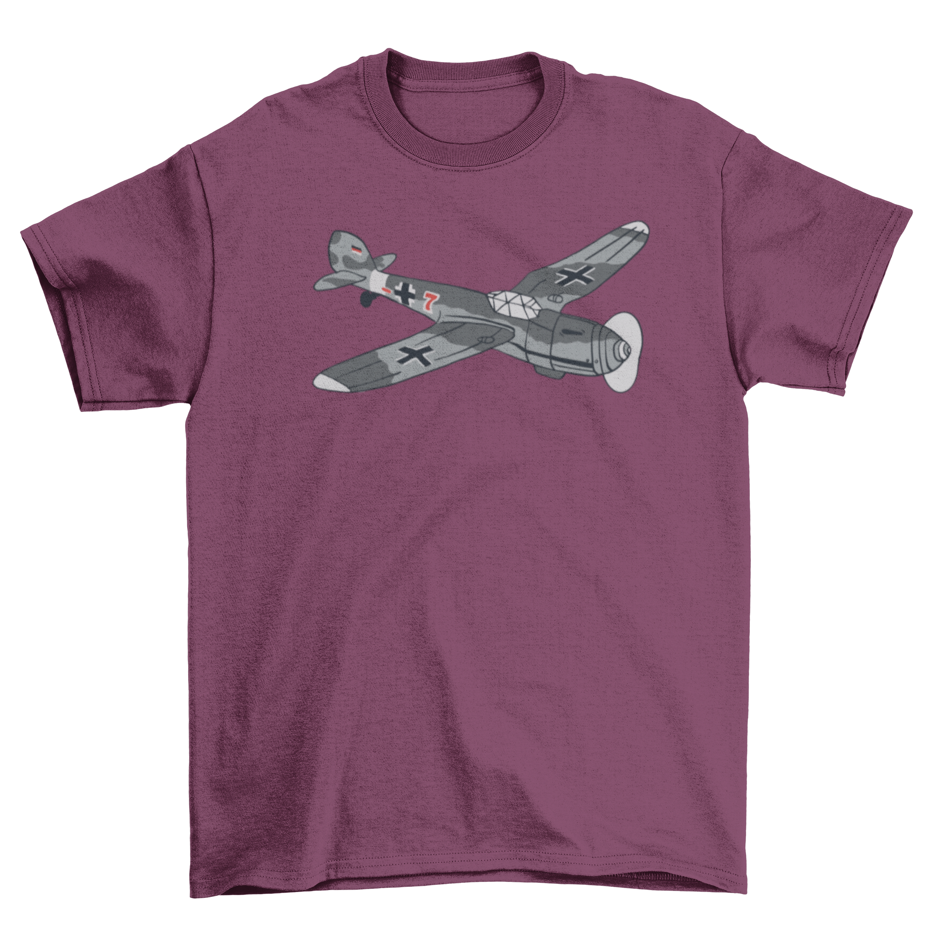 Military aircraft t-shirt featuring a German WWII fighter plane design, showcasing aviation history.