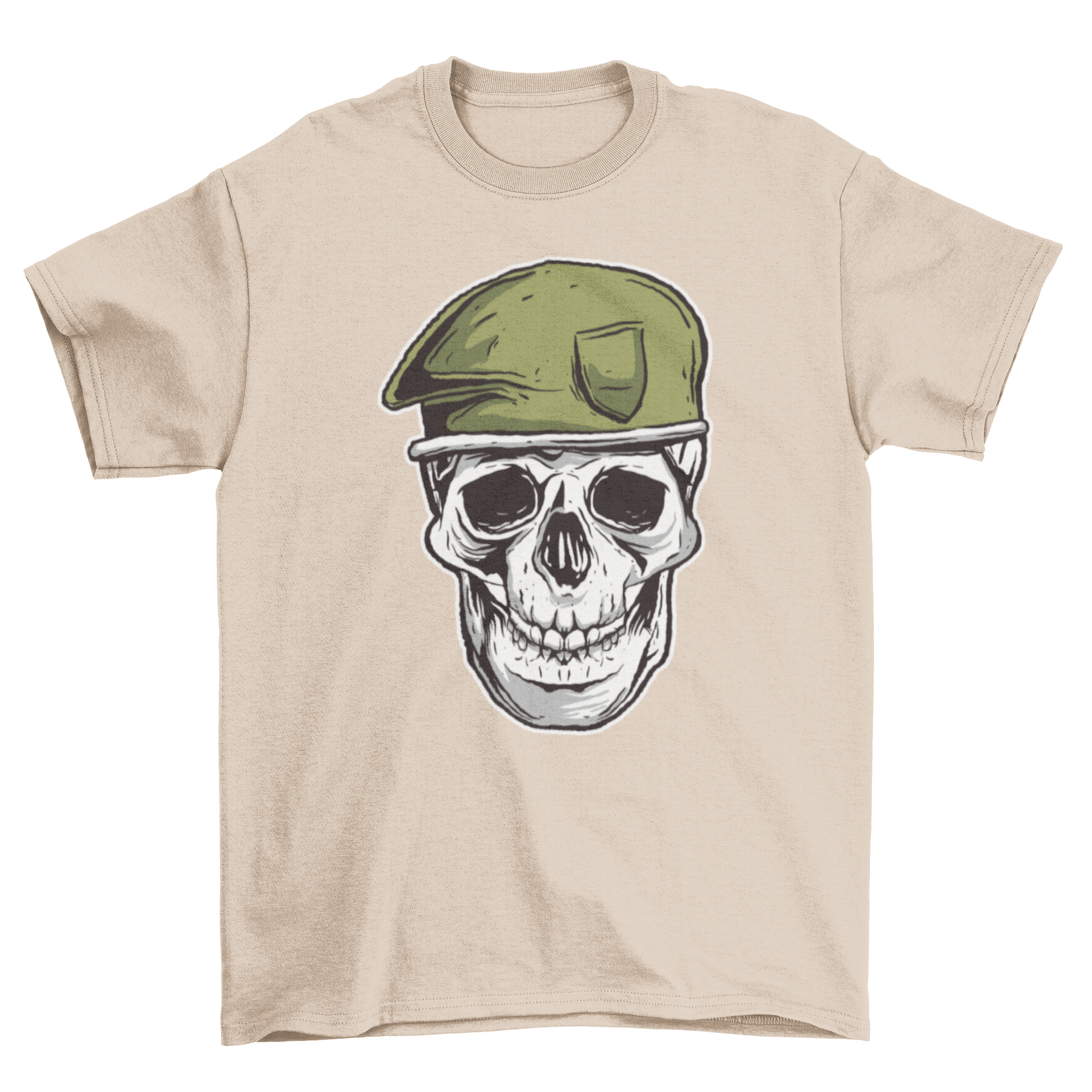 Military Skull T-Shirt featuring a detailed skull illustration with a military beret, perfect for edgy fashion enthusiasts.