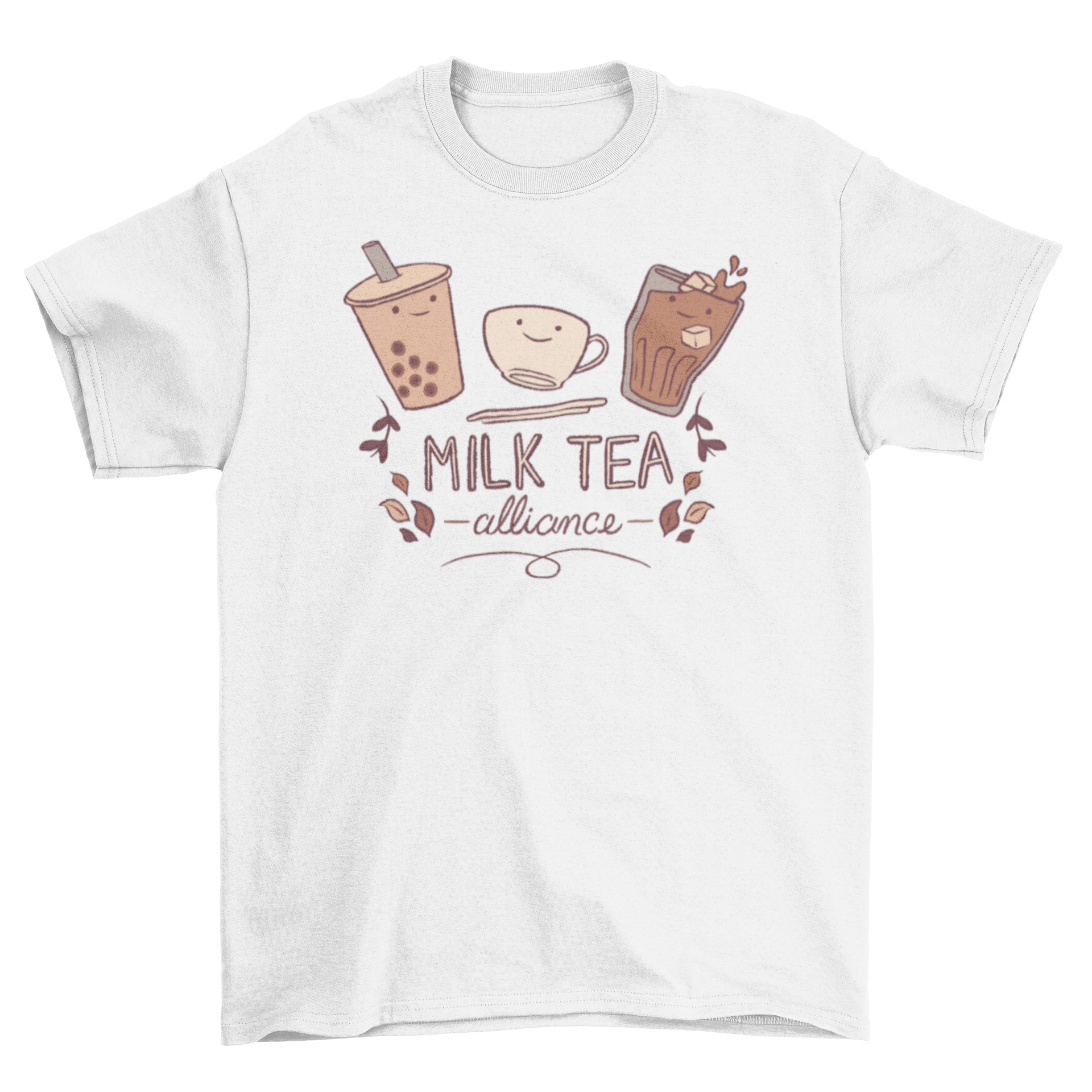 Milk Tea Alliance t-shirt featuring cute drink designs and the quote 'Milk Tea Alliance'.