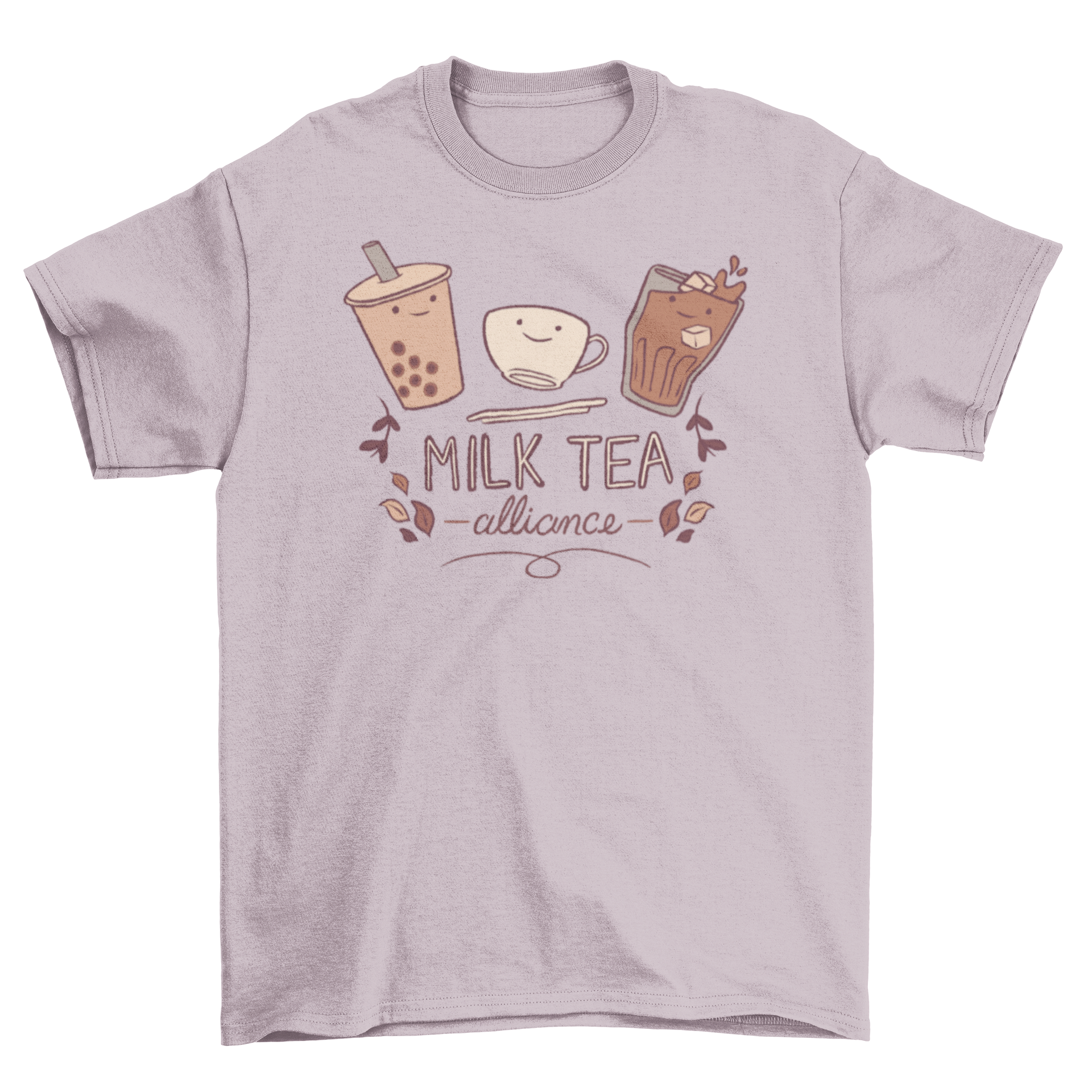 Milk Tea Alliance t-shirt featuring cute drink designs and the quote 'Milk Tea Alliance'.