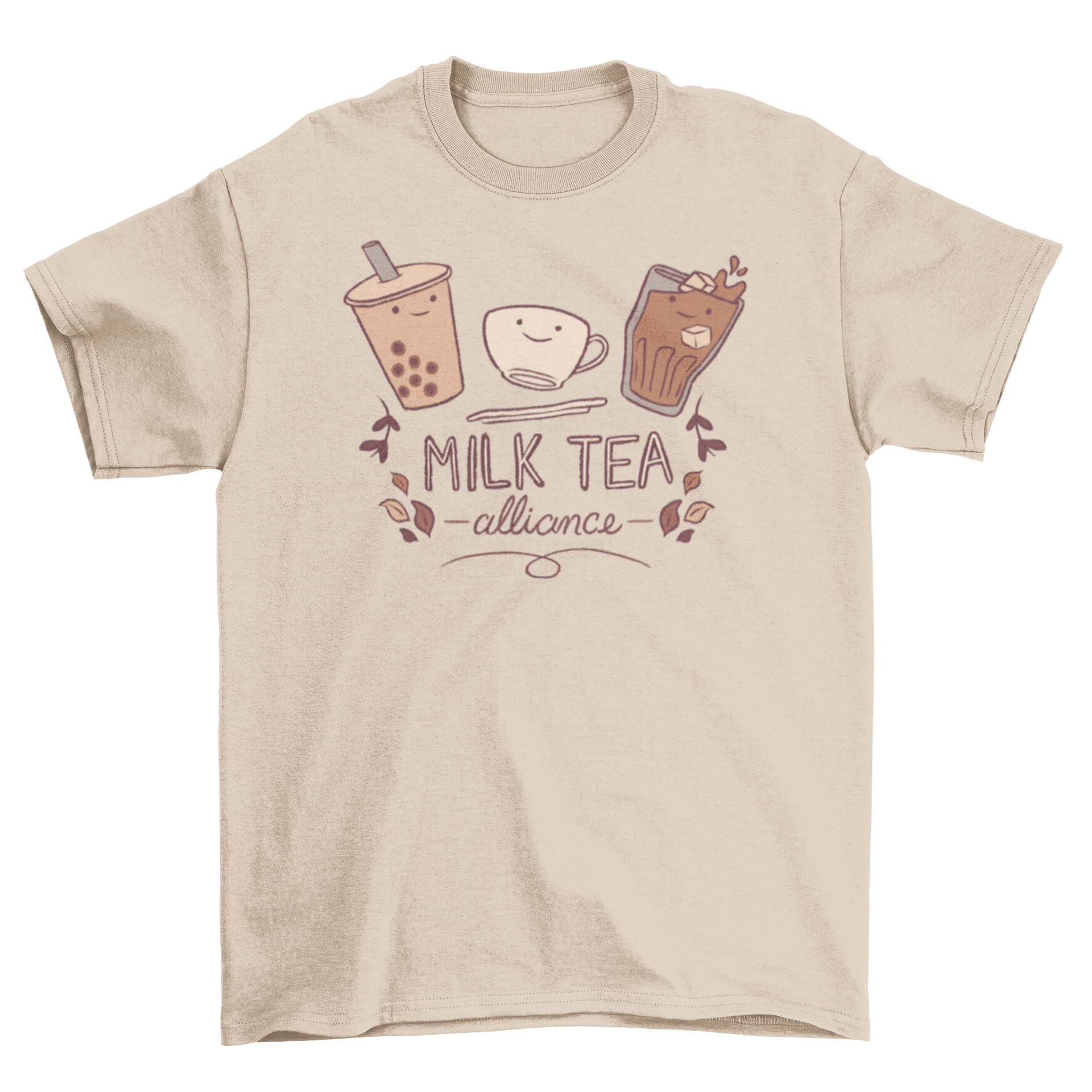 Milk Tea Alliance t-shirt featuring cute drink designs and the quote 'Milk Tea Alliance'.