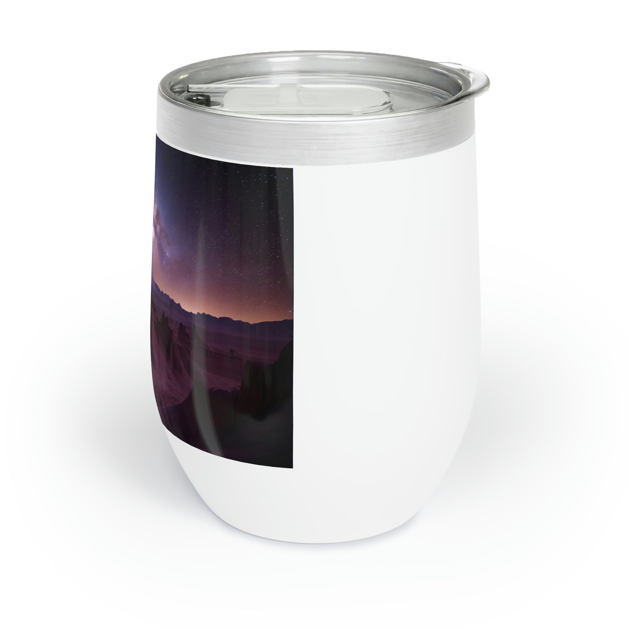 Milky Galaxy Chill Wine Tumbler featuring a stylish design with double-insulated walls for temperature retention, perfect for wine lovers.