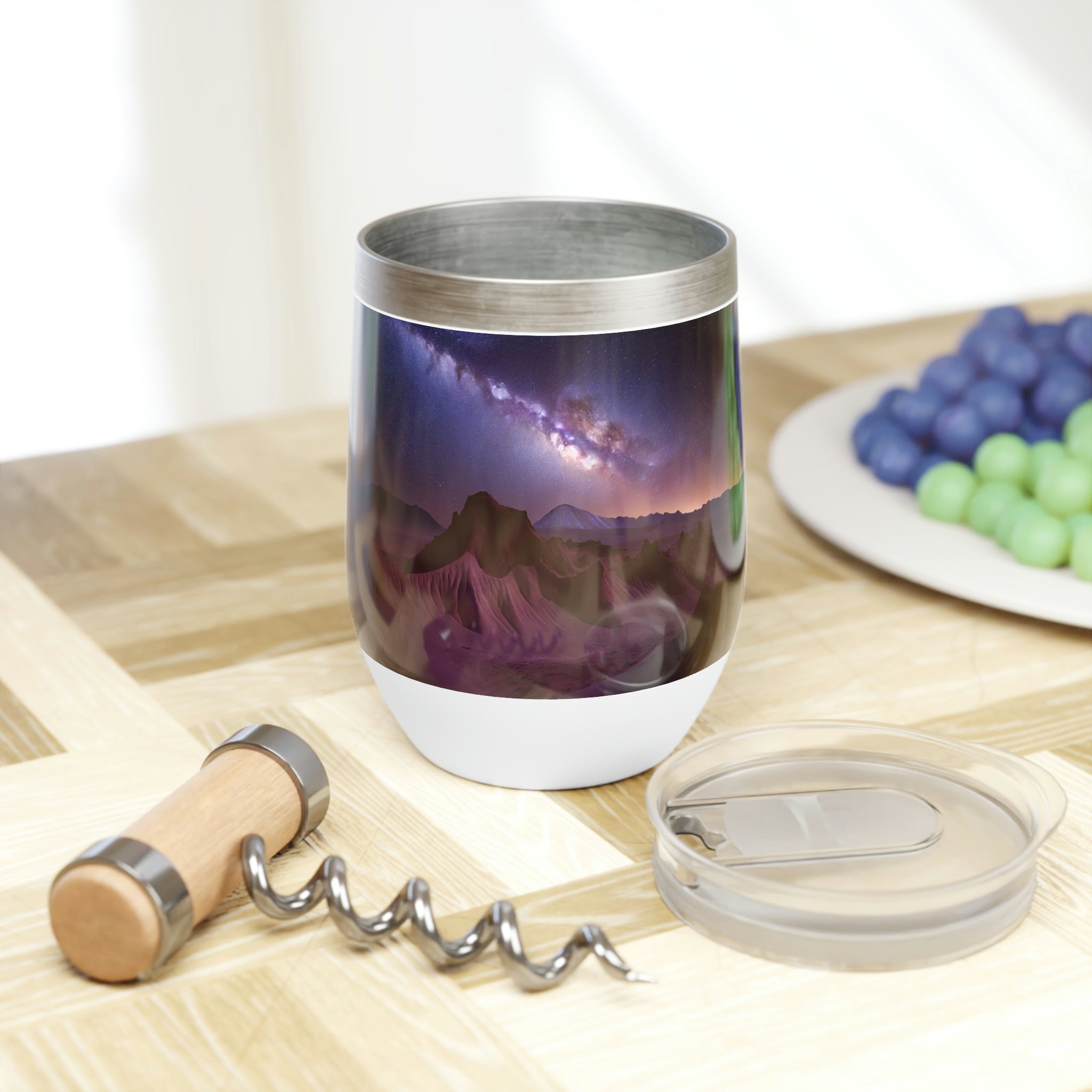 Milky Galaxy Chill Wine Tumbler featuring a stylish design with double-insulated walls for temperature retention, perfect for wine lovers.