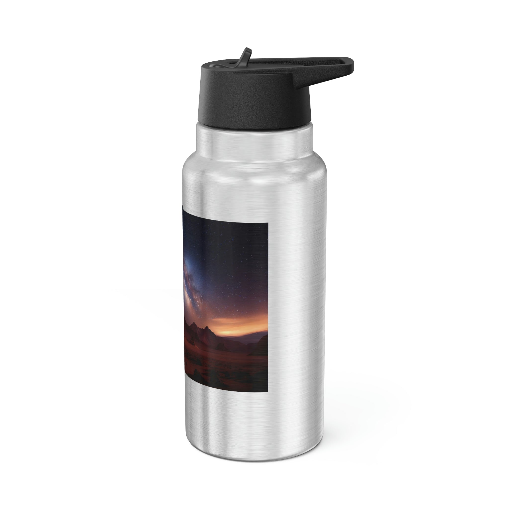 Milky Galaxy Gator Tumbler in stainless steel with a colorful galaxy design and a black plastic straw.