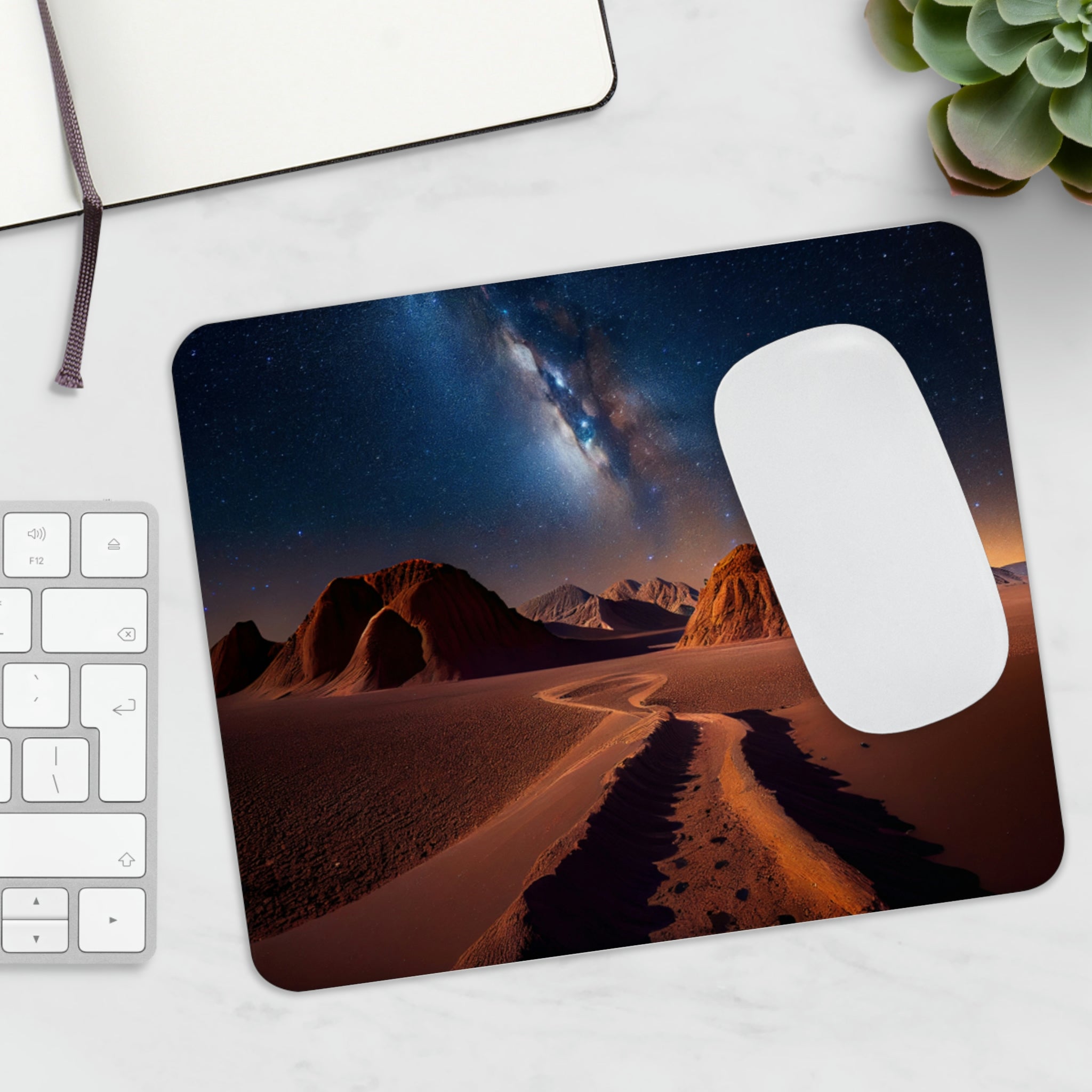 Milky Galaxy Mouse Pad featuring a vibrant galaxy design with a smooth surface and non-slip rubber base, perfect for any workspace.