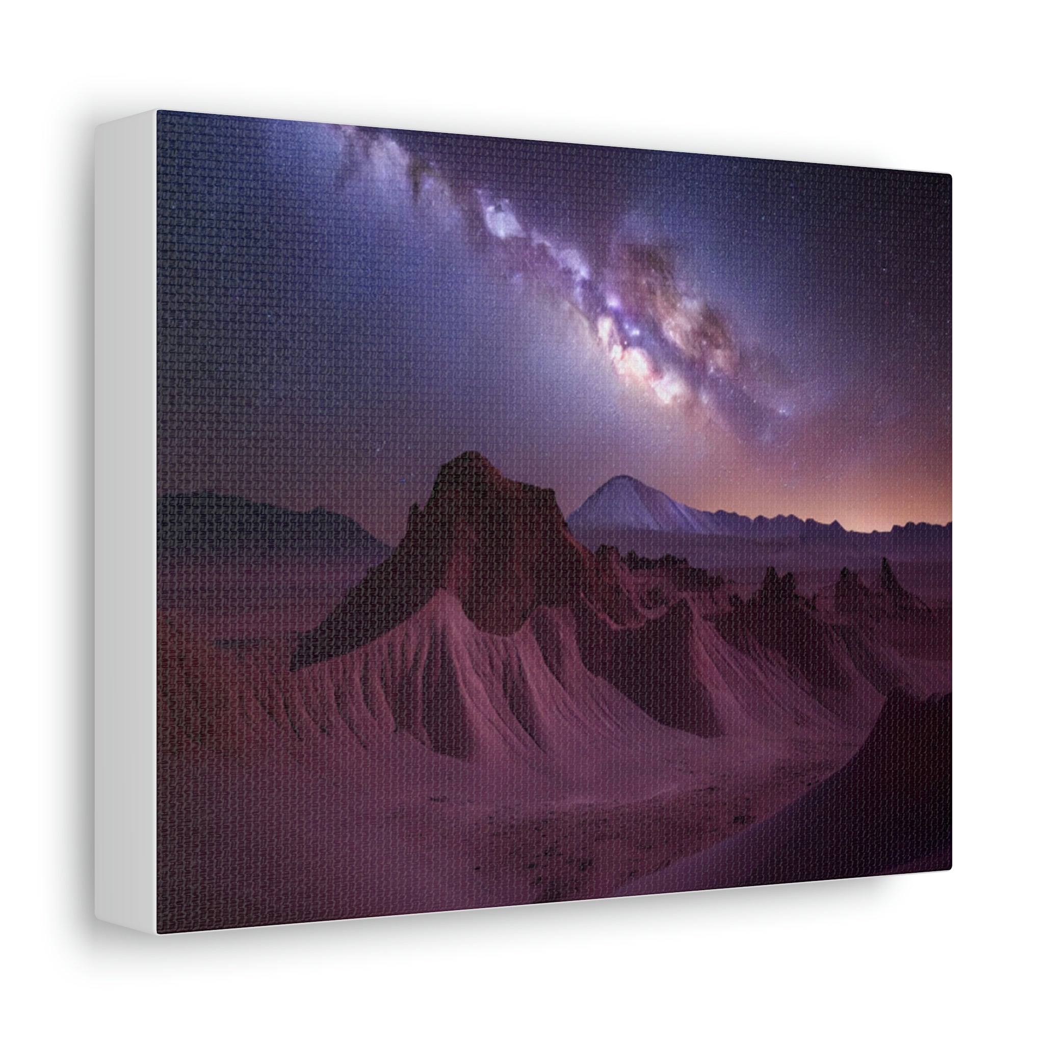 Milky Galaxy Stretched Canvas featuring vibrant cosmic colors and detailed star patterns, elegantly stretched on a wooden frame.