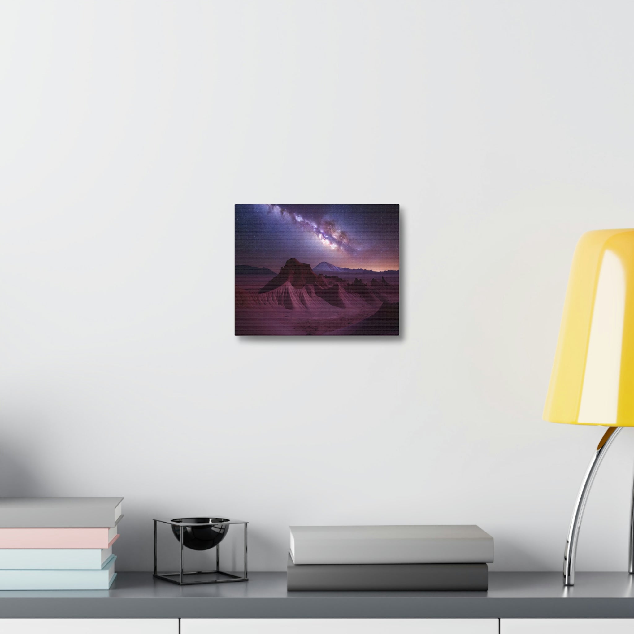 Milky Galaxy Stretched Canvas featuring vibrant cosmic colors and detailed star patterns, elegantly stretched on a wooden frame.