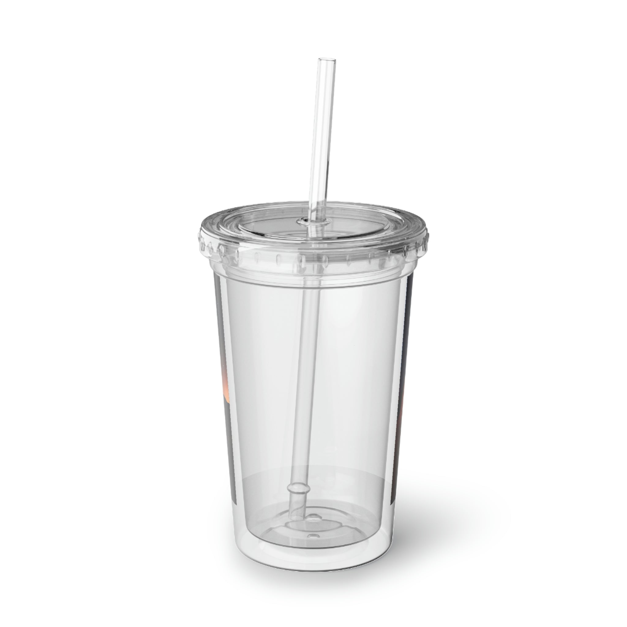 Milky Galaxy Suave Acrylic Cup featuring a sleek stainless steel design with a black screw-on cap and a plastic straw, ideal for beverages.