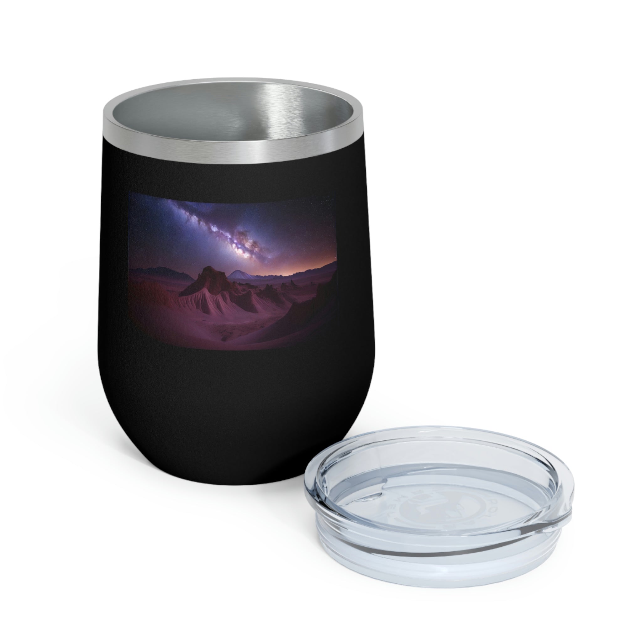 Milky Galaxy Wine Tumbler with a stylish design, featuring a clear plastic lid and double-wall insulation.