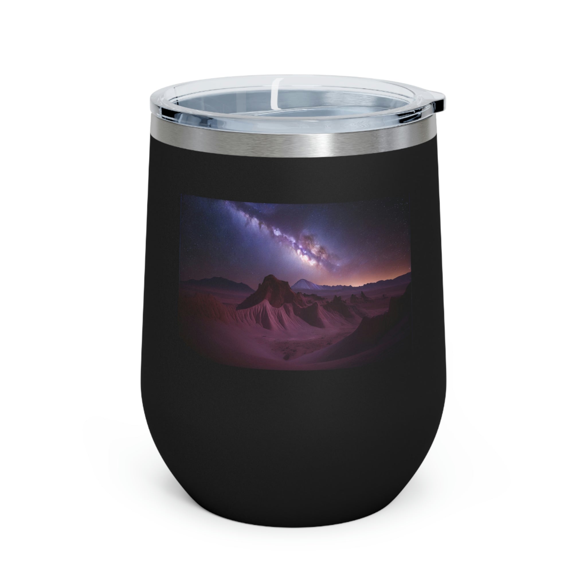 Milky Galaxy Wine Tumbler with a stylish design, featuring a clear plastic lid and double-wall insulation.