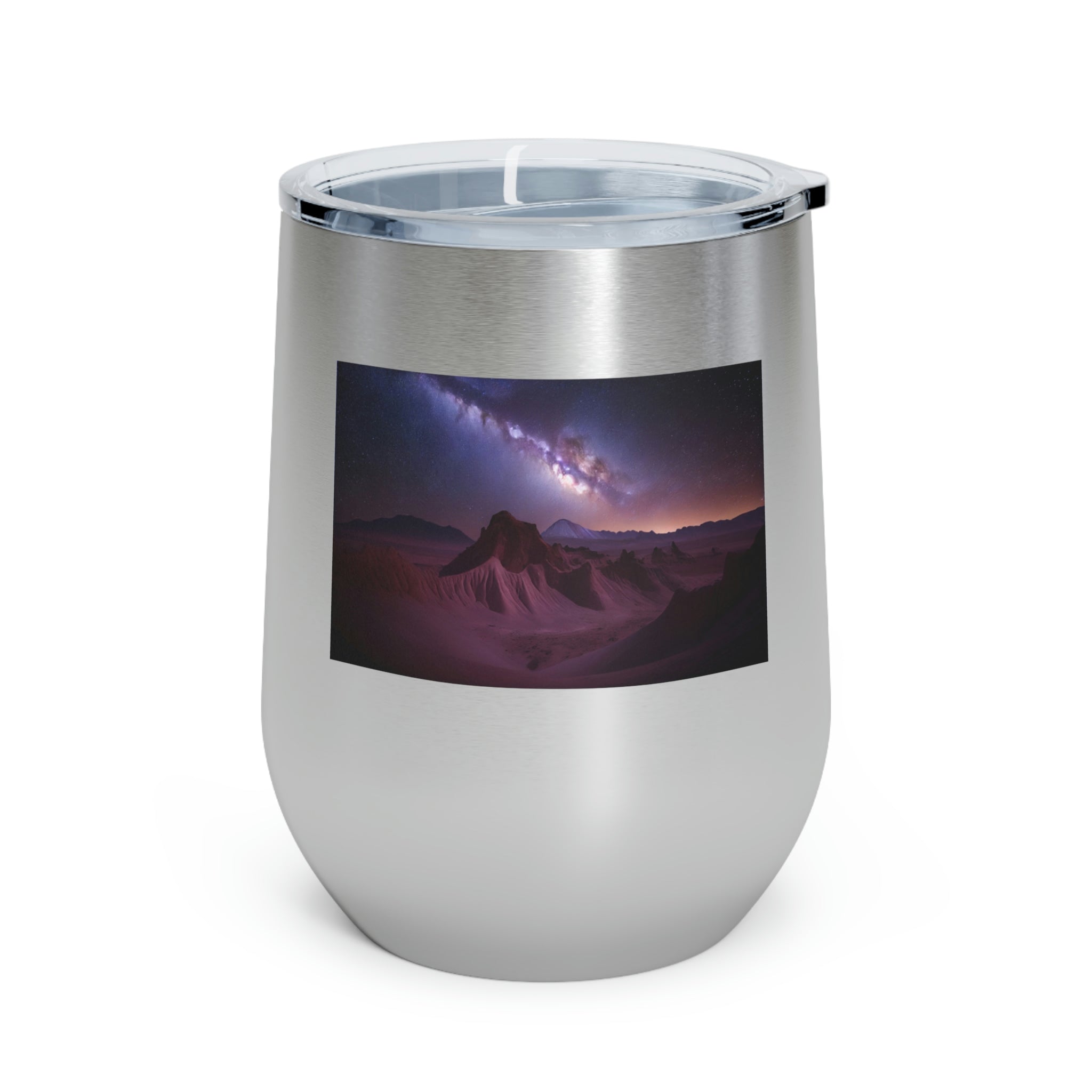 Milky Galaxy Wine Tumbler with a stylish design, featuring a clear plastic lid and double-wall insulation.