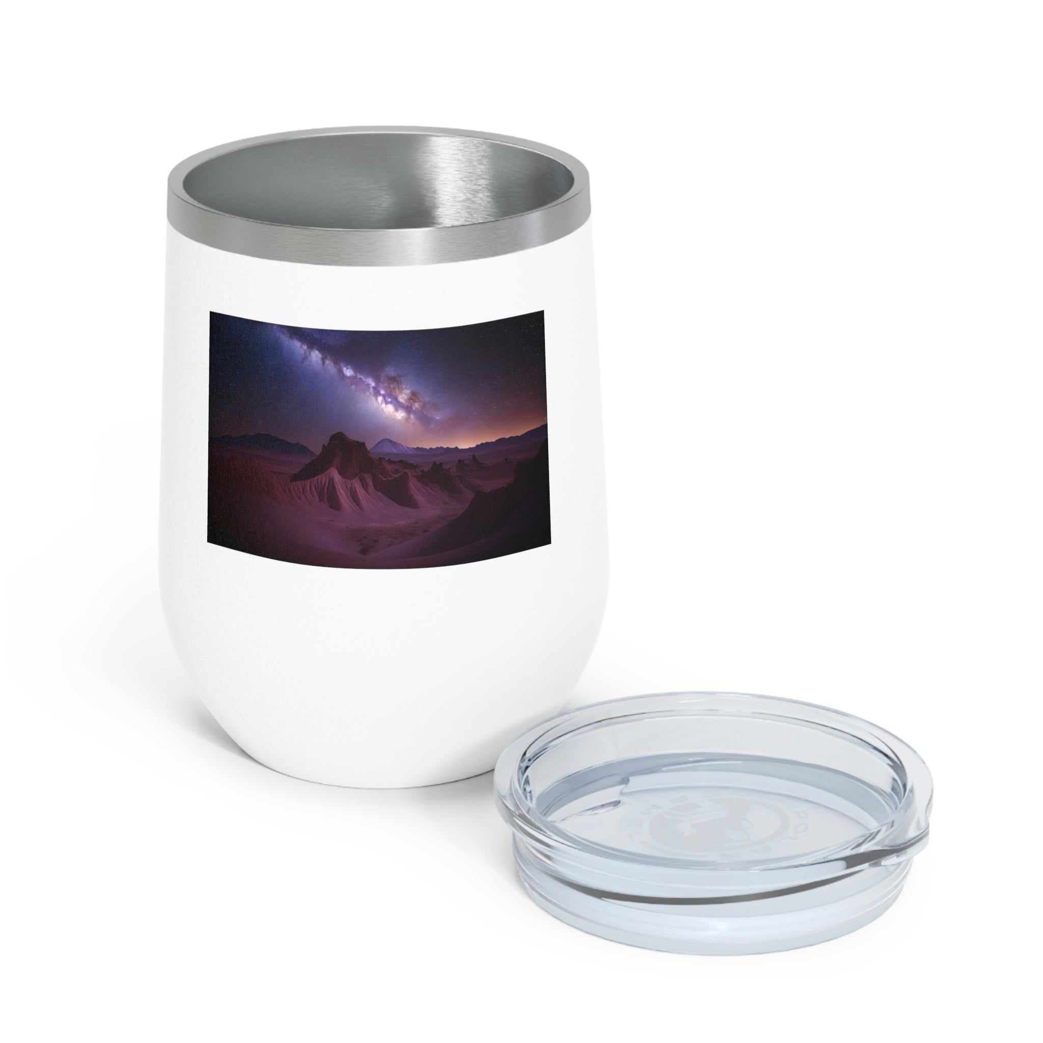 Milky Galaxy Wine Tumbler with a stylish design, featuring a clear plastic lid and double-wall insulation.