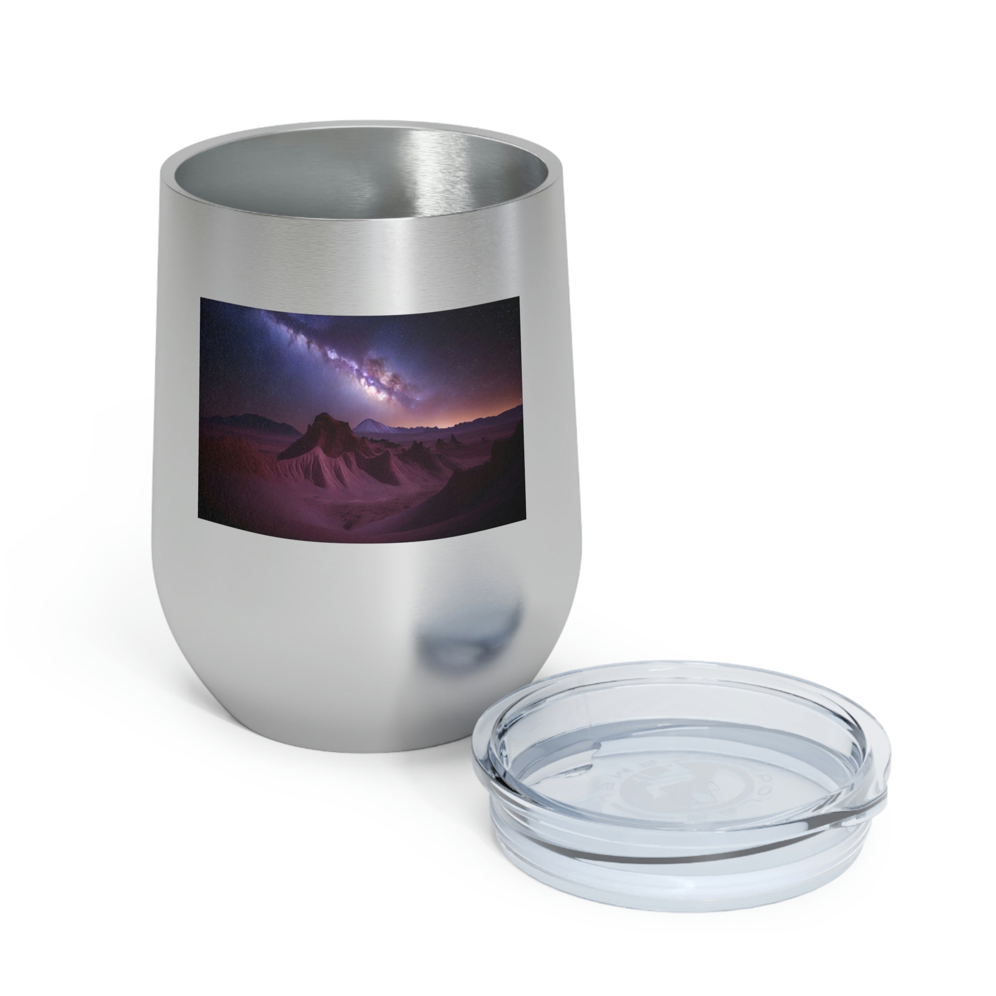 Milky Galaxy Wine Tumbler with a stylish design, featuring a clear plastic lid and double-wall insulation.