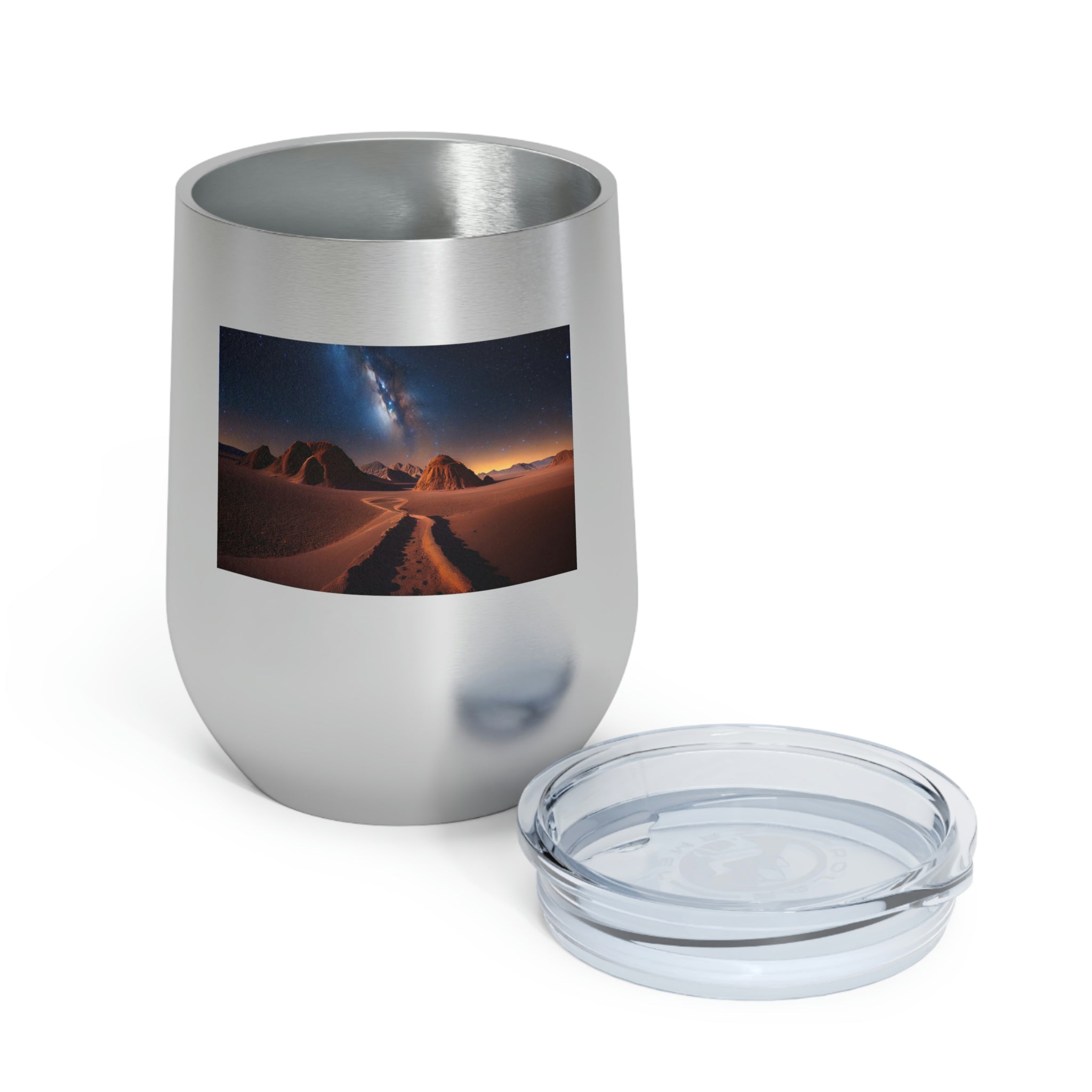 Milky Galaxy Wine Tumbler featuring a vibrant galaxy design, double-wall insulation, and a clear plastic lid for easy sipping.