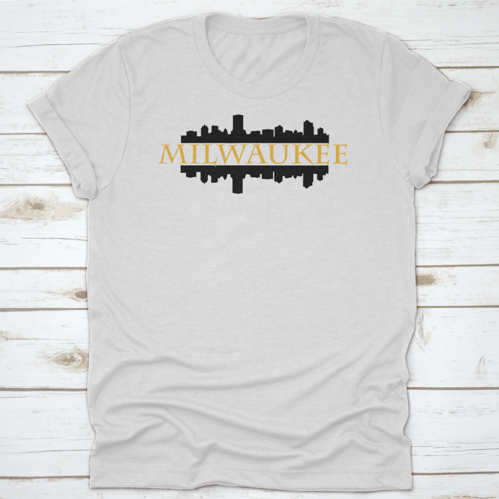 Vector design of Milwaukee City skyline silhouette featuring high rise buildings against a clear background.