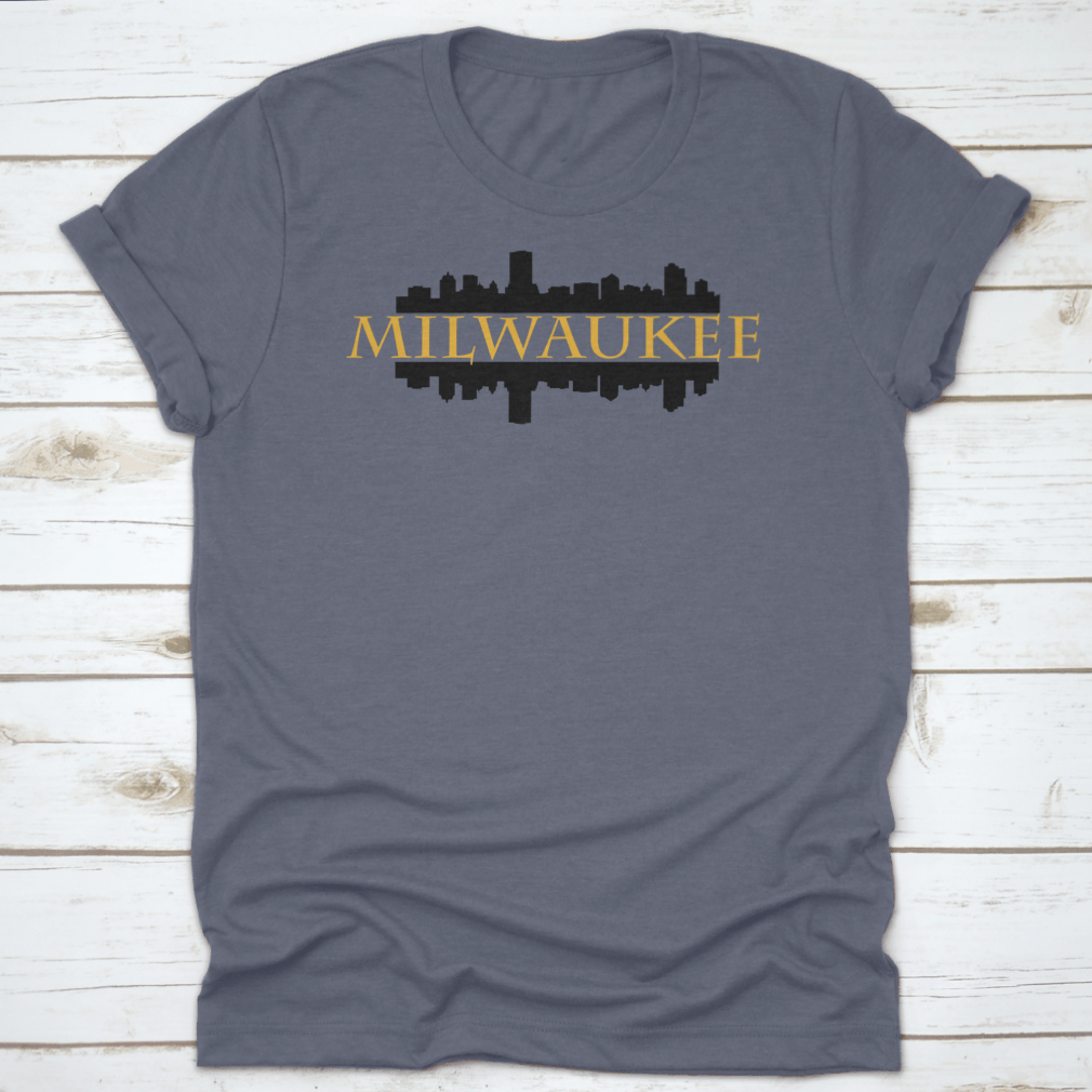 Vector design of Milwaukee City skyline silhouette featuring high rise buildings against a clear background.