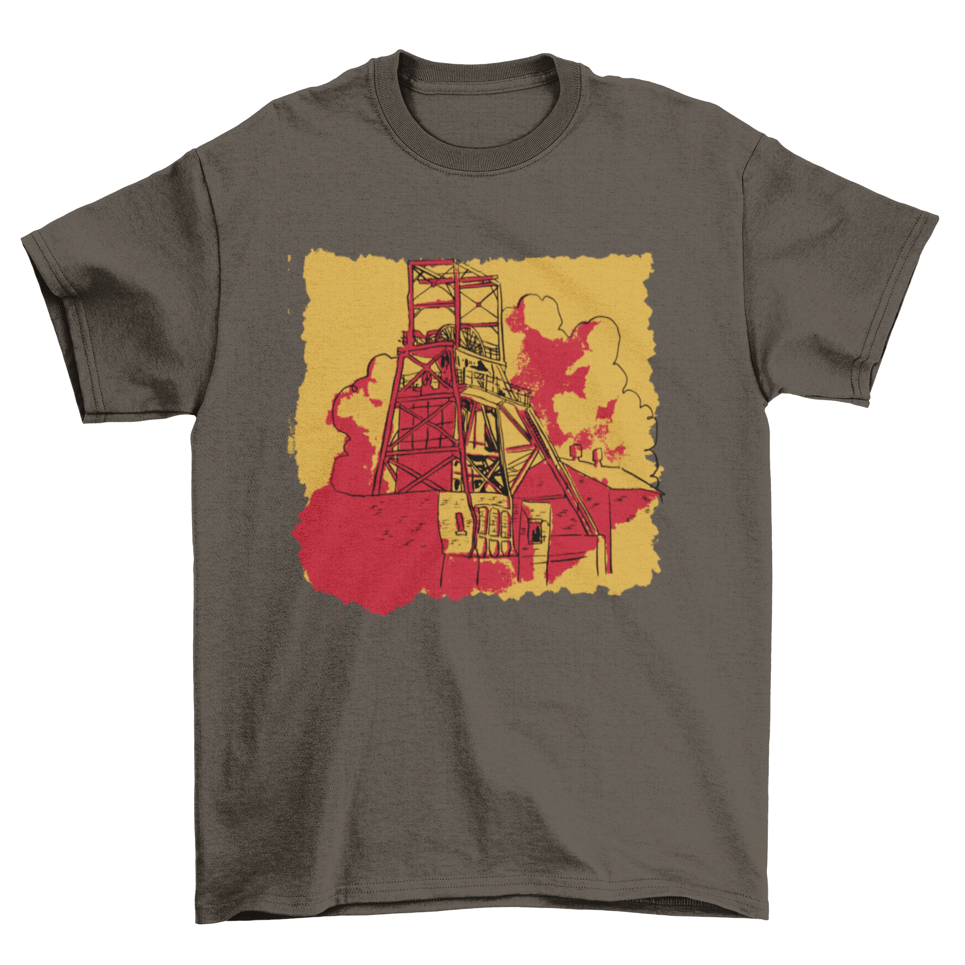 A stylish t-shirt featuring a detailed mine shaft design, perfect for mining enthusiasts.