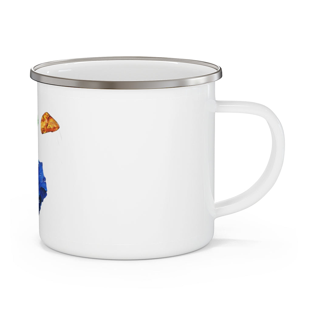 Minerals Enamel Camping Mug with a C-handle, featuring a customizable design and rounded corners, perfect for outdoor use.