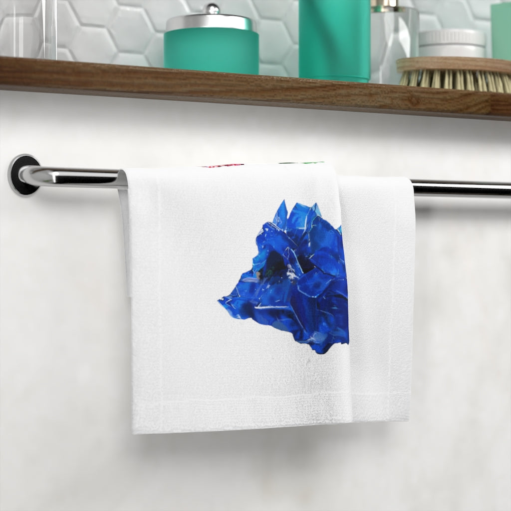 Minerals Face Towel featuring a customizable polyester front and soft cotton back, perfect for bathroom use.